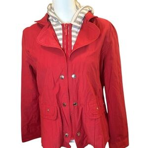 Neyelle Red Jacket Women Hooded Layered Look Zip Snap Casual Coat